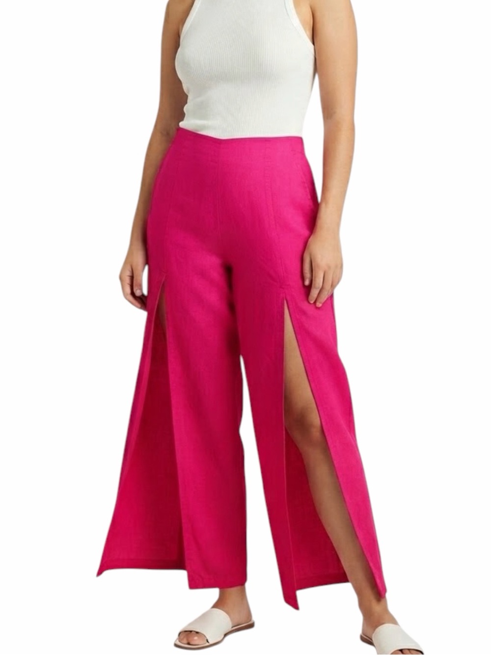 Happily Grey Hot Pink Front Slit Wide Leg Pants - Size Medium